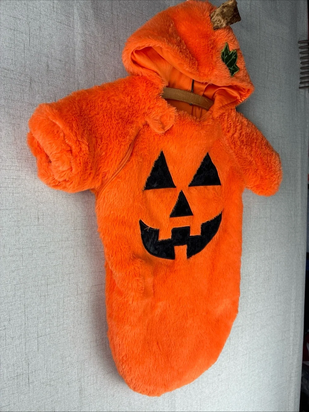 Baby Pumpkin Costume Bunting 0-6M Jack-O’-Lantern Fleece Bag Warm Orange Hoodie